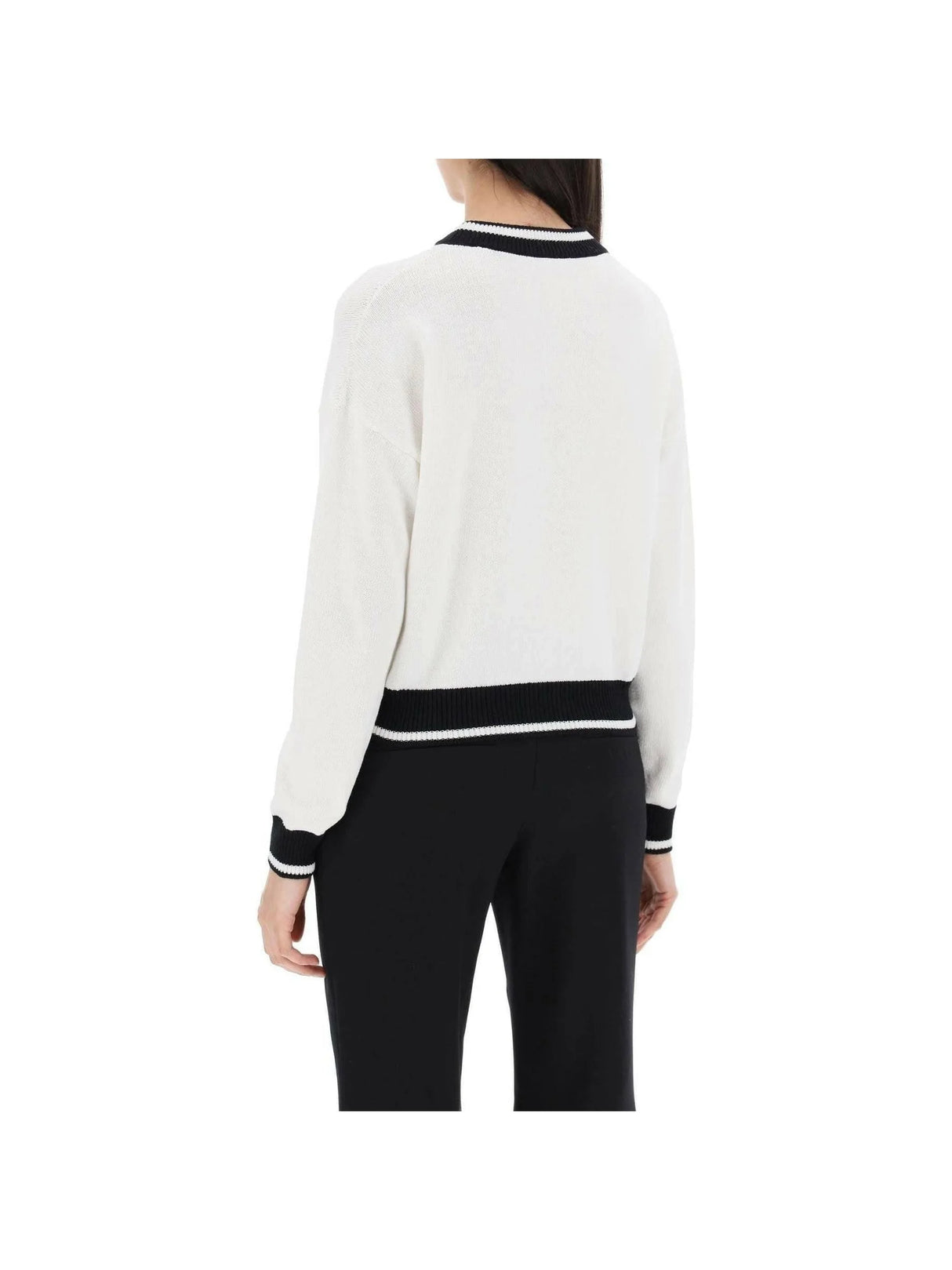 White Signature Cropped Knit Jumper BALMAIN JOHN JULIA.