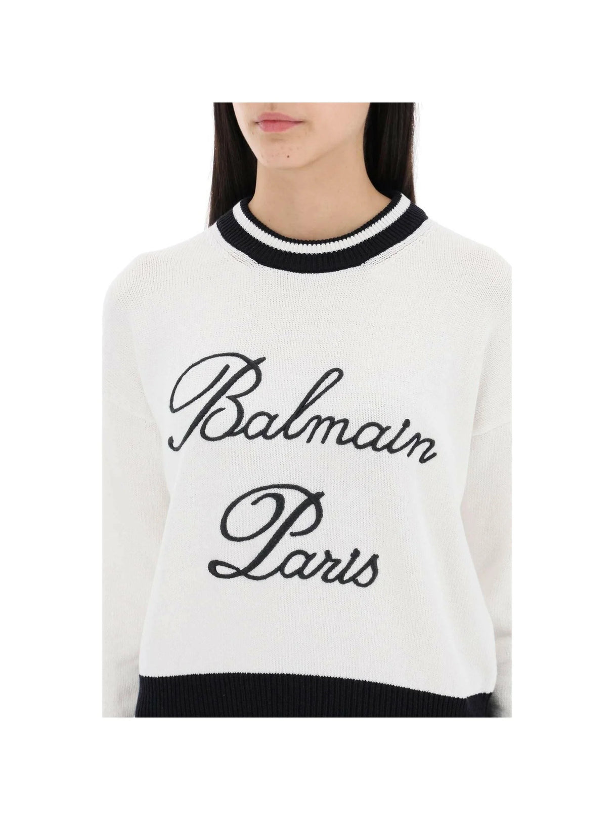 White Signature Cropped Knit Jumper BALMAIN JOHN JULIA.