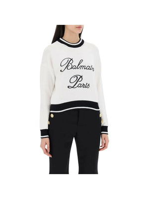 White Signature Cropped Knit Jumper BALMAIN JOHN JULIA.