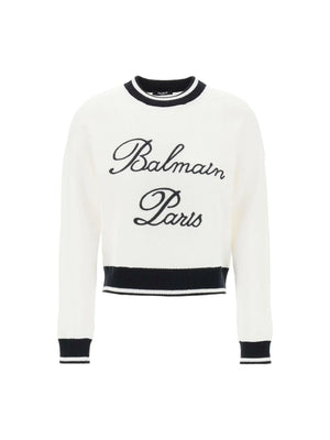 White Signature Cropped Knit Jumper BALMAIN JOHN JULIA.