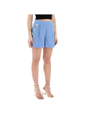 Sky Blue Embossed Button Wool Grain de Poudre Shorts BALMAIN JOHN JULIA.