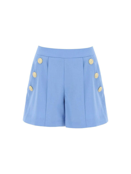 Sky Blue Embossed Button Wool Grain de Poudre Shorts BALMAIN JOHN JULIA.