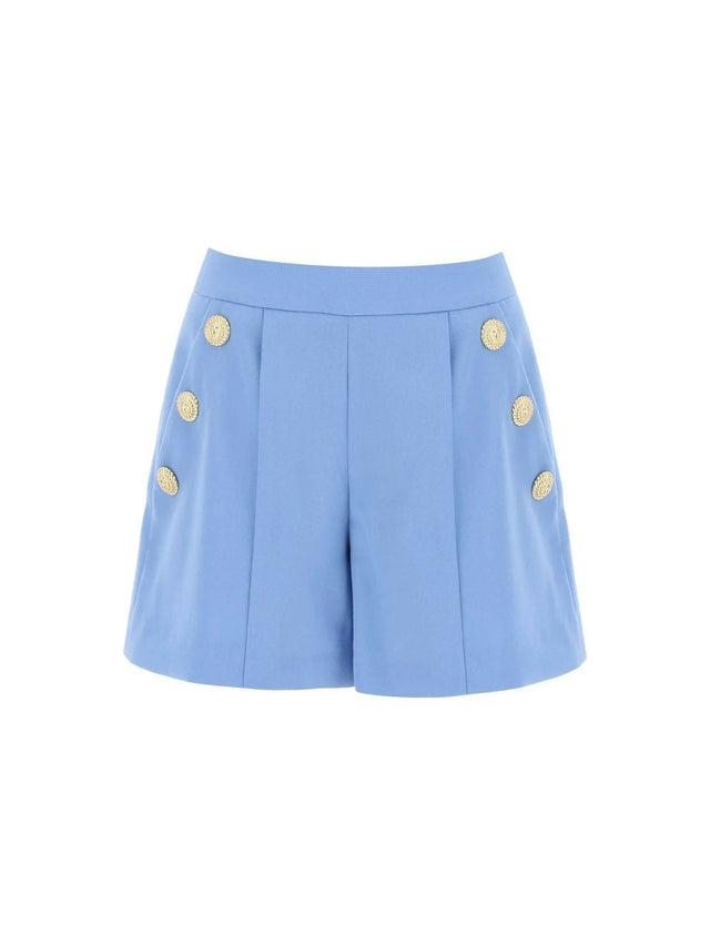 Sky Blue Embossed Button Wool Grain de Poudre Shorts BALMAIN JOHN JULIA.