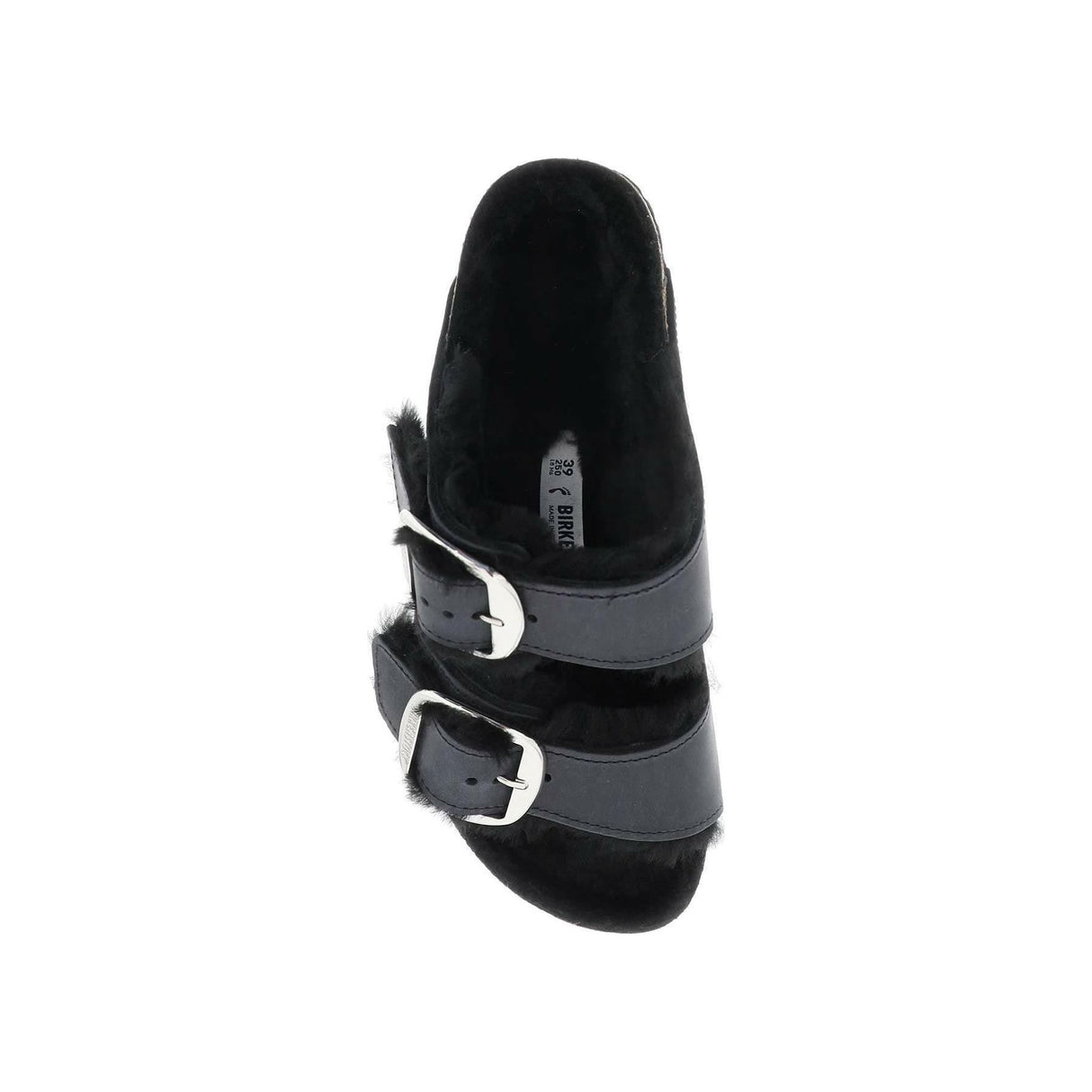 Black Teddy Lamb Fur Double Adjustable Strap Arizona Big Buckle Slides BIRKENSTOCK JOHN JULIA.