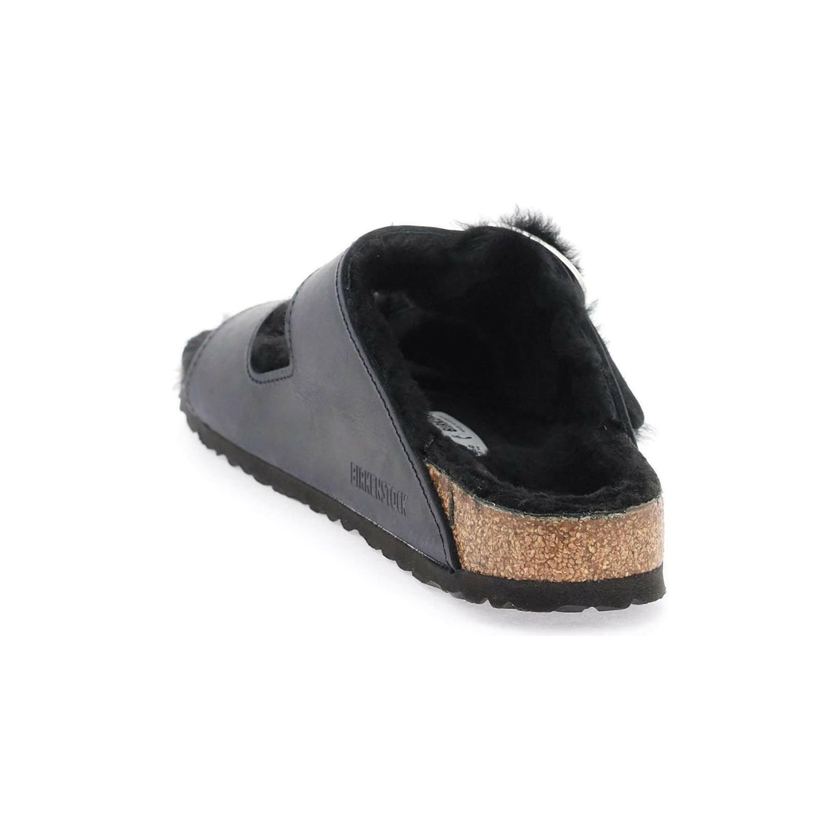 Black Teddy Lamb Fur Double Adjustable Strap Arizona Big Buckle Slides BIRKENSTOCK JOHN JULIA.