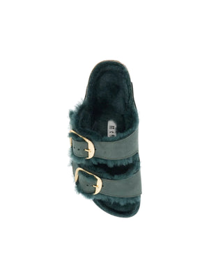 BIRKENSTOCK-Suede Shearling Arizona Big Buckle Slides-JOHN JULIA