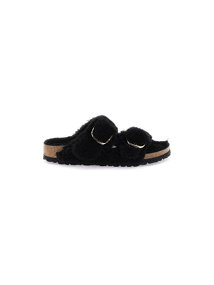 Black Gold Teddy Lamb Fur Arizona Big Buckle Mules BIRKENSTOCK JOHN JULIA.