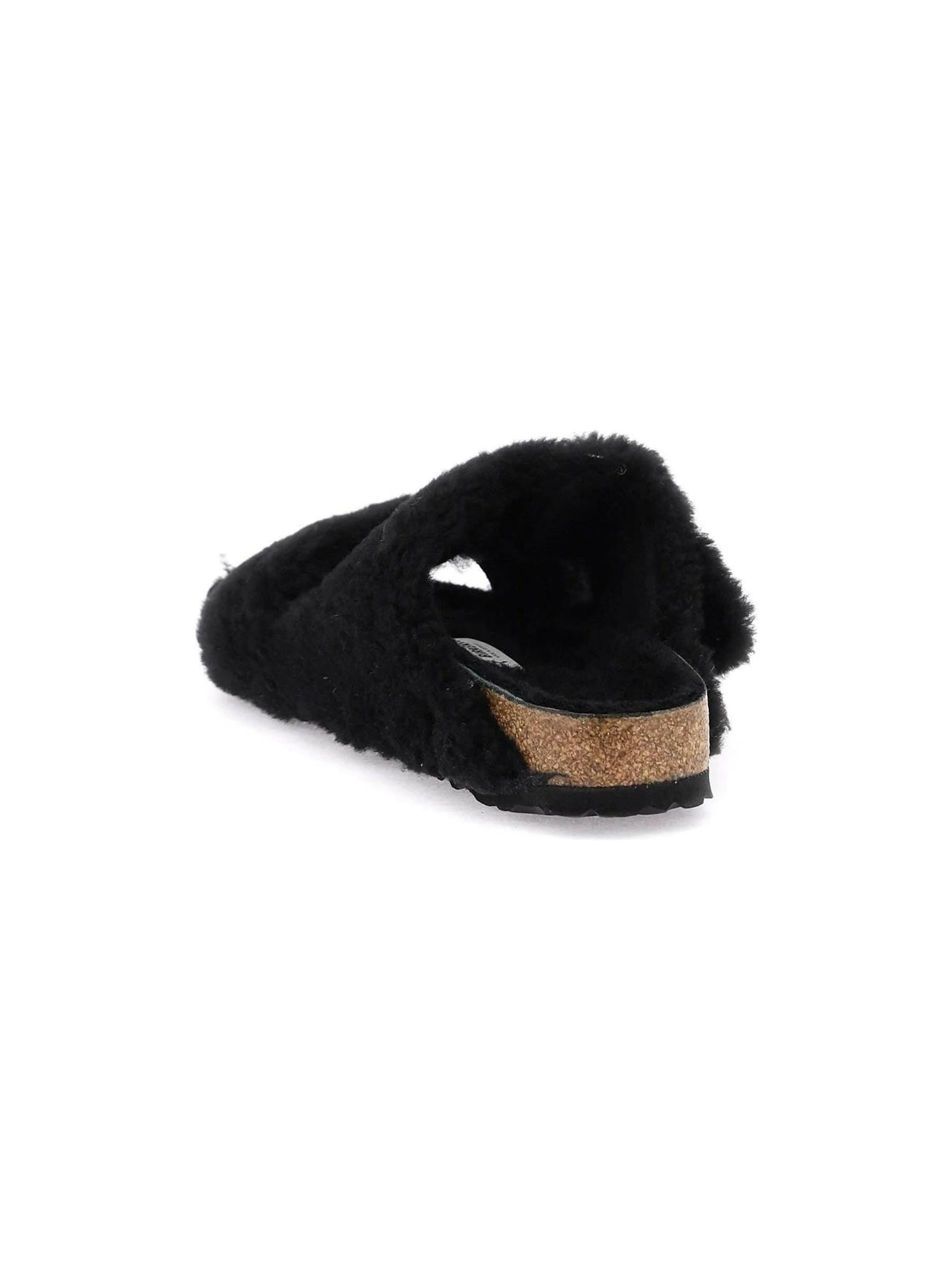 Black Gold Teddy Lamb Fur Arizona Big Buckle Mules BIRKENSTOCK JOHN JULIA.