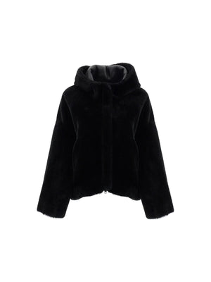 BLANCHA-Hooded Shearling Bomber Jacket -JOHN JULIA.