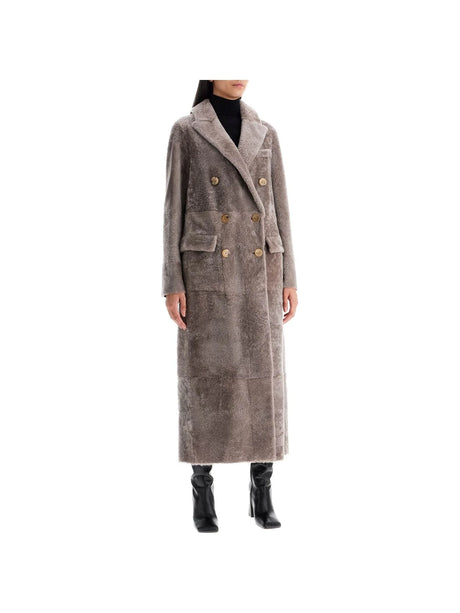 BLANCHA-Long Double-Breasted Shearling Coat -JOHN JULIA.