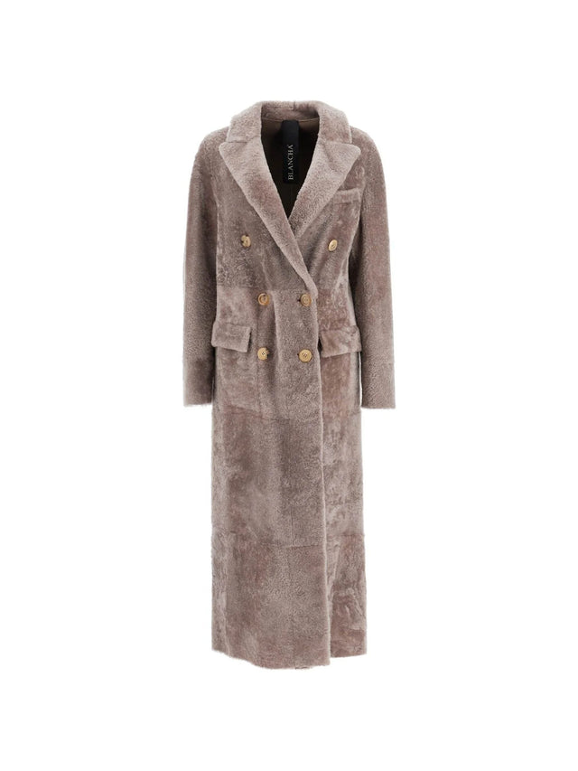 BLANCHA-Long Double-Breasted Shearling Coat -JOHN JULIA.