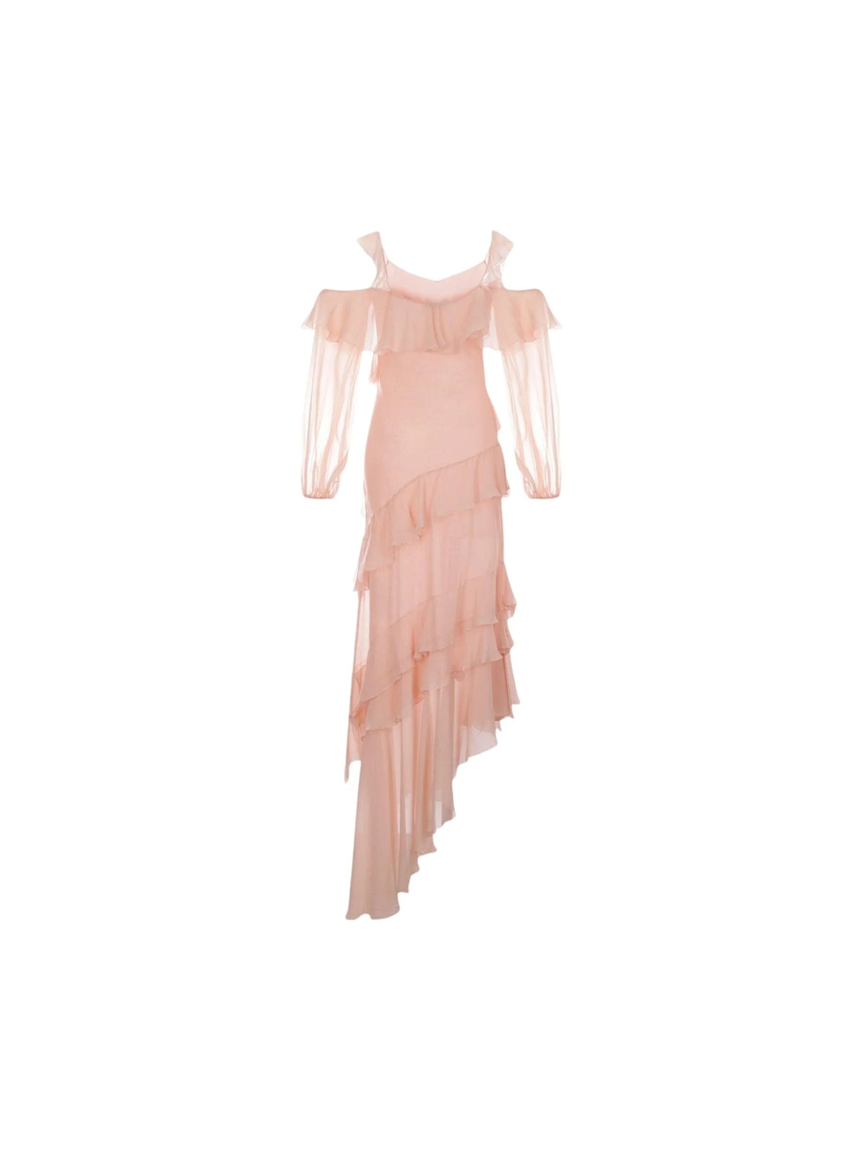 Georgette Frill Long Dress-BLUMARINE-JOHN JULIA