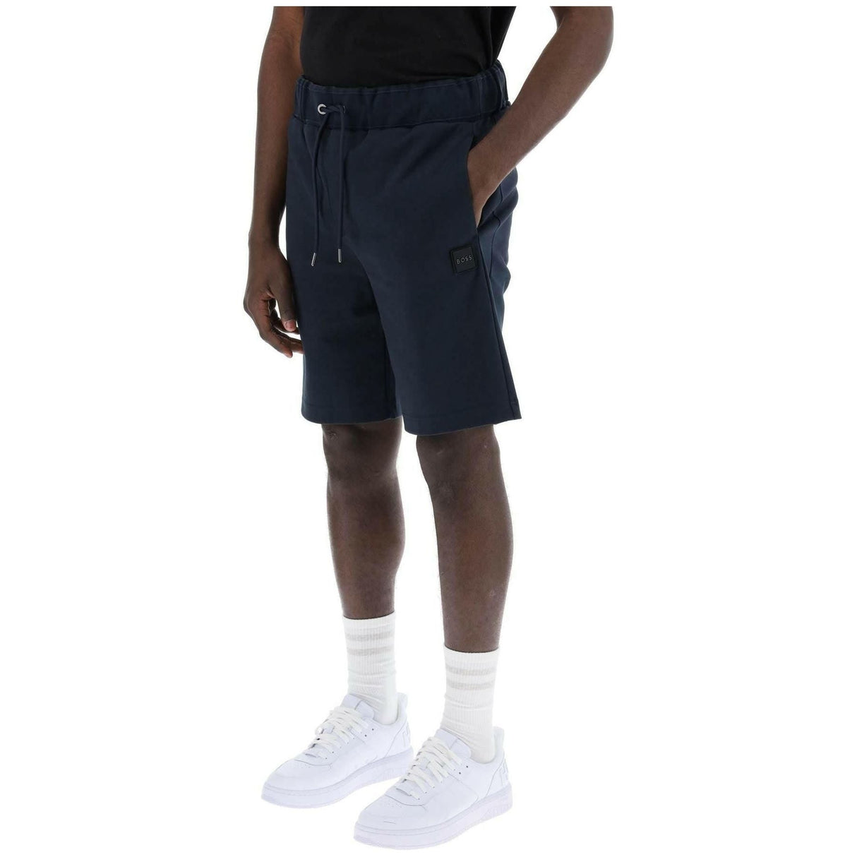 Dark Blue Cotton-Blend Sport Shorts BOSS JOHN JULIA.