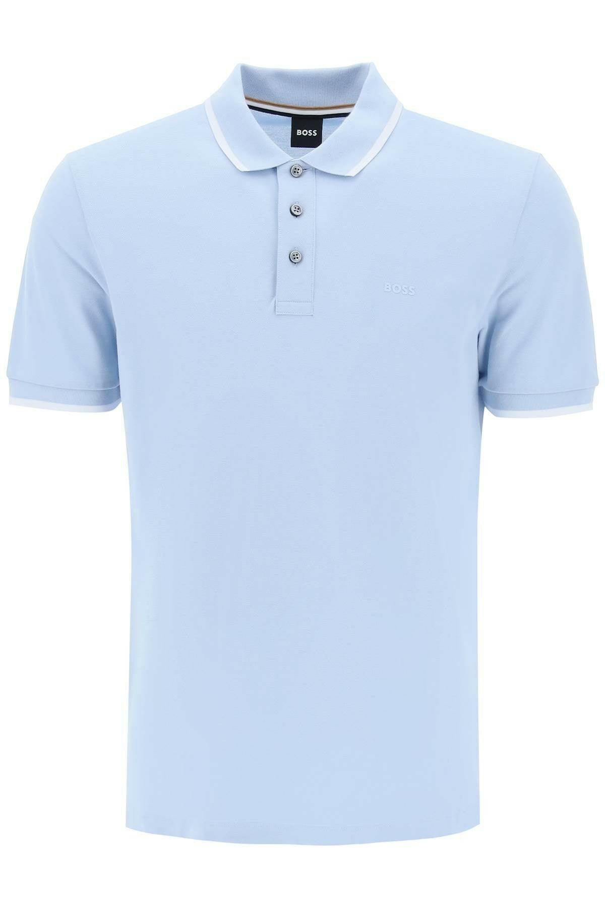Light Pastel Blue Parlay Tipped Cotton Polo Shirt BOSS JOHN JULIA.