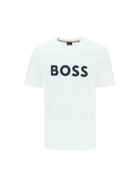 White Tiburt Logo Print Cotton T-Shirt BOSS JOHN JULIA.