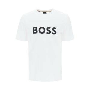 White Tiburt Logo Print Cotton T-Shirt BOSS JOHN JULIA.