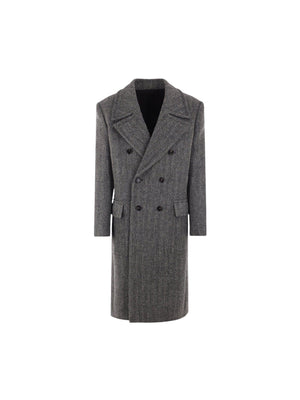 Herringbone Wool Double-breasted Coat-BOTTEGA VENETA-JOHN JULIA