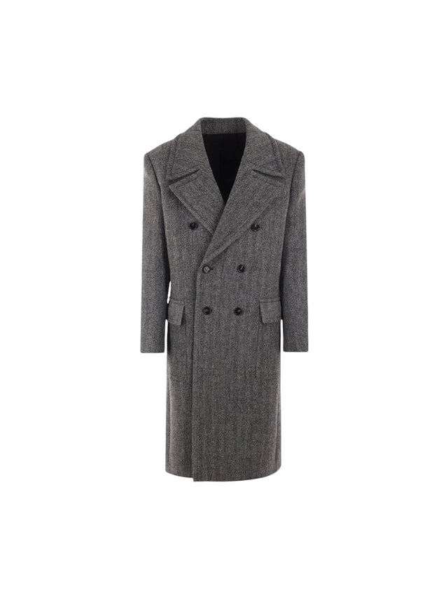 Herringbone Wool Double-breasted Coat-BOTTEGA VENETA-JOHN JULIA