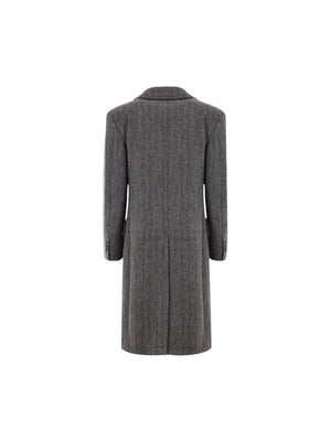 Herringbone Wool Double-breasted Coat-BOTTEGA VENETA-JOHN JULIA