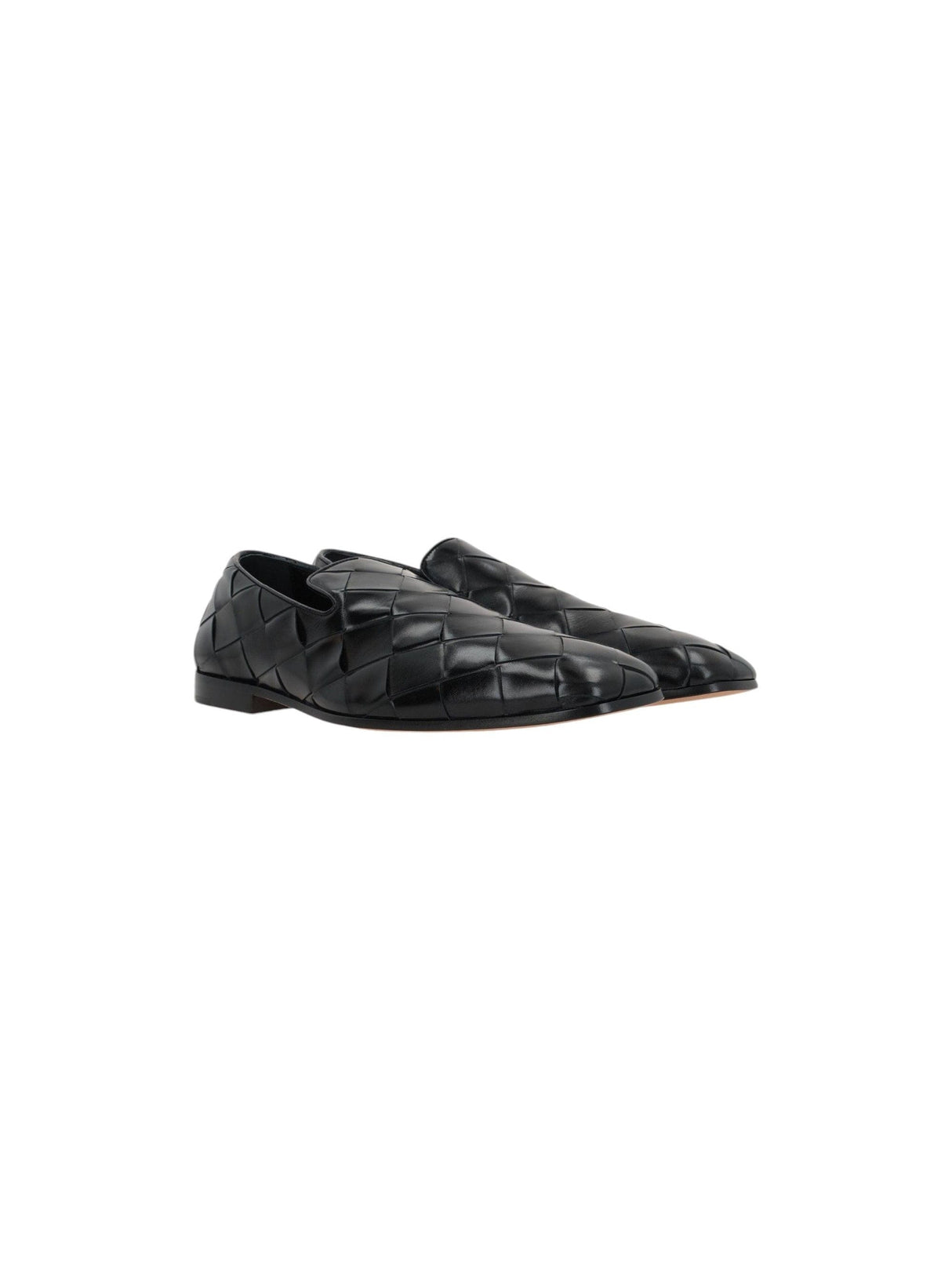 BOTTEGA VENETA-Roma Shiny Intrecciato Leather Slippers-JOHN JULIA