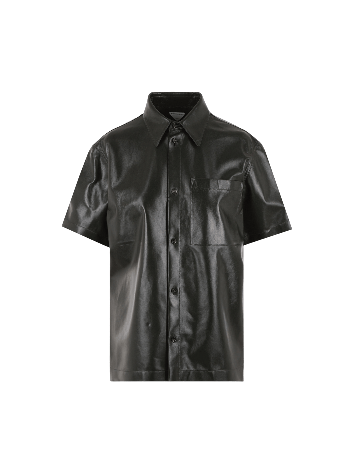 Shiny Leather Short Sleeves Overshirt-BOTTEGA VENETA-JOHN JULIA