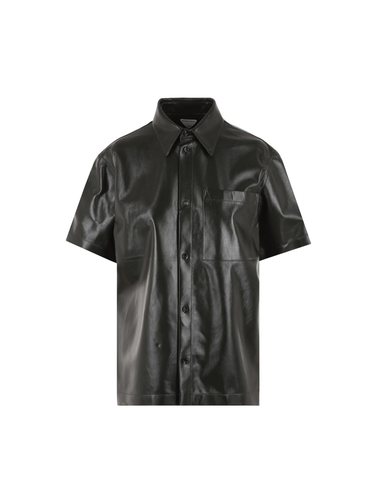 Shiny Leather Short Sleeves Overshirt-BOTTEGA VENETA-JOHN JULIA