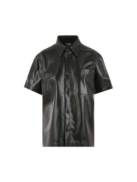 Shiny Leather Short Sleeves Overshirt-BOTTEGA VENETA-JOHN JULIA