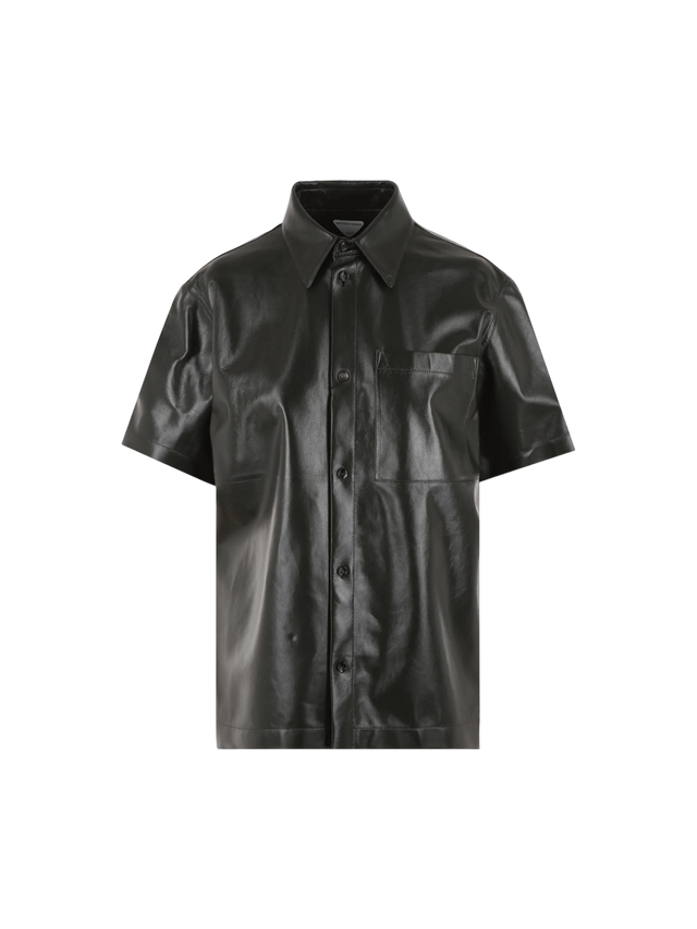 Shiny Leather Short Sleeves Overshirt-BOTTEGA VENETA-JOHN JULIA