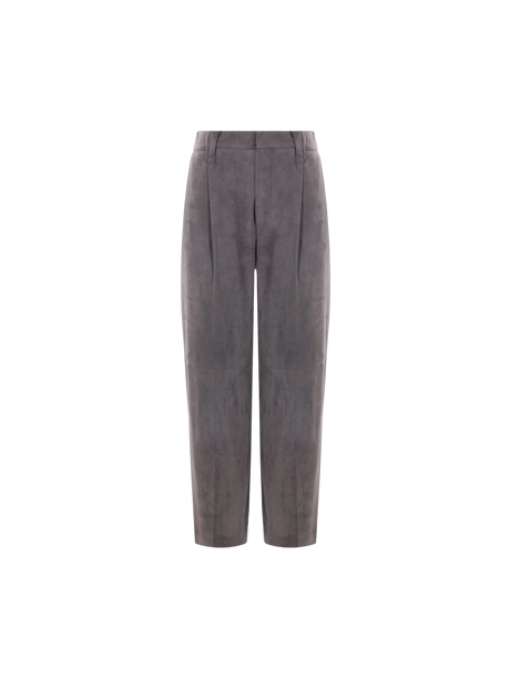 Baggy-fit Suede Trousers-BRUNELLO CUCINELLI-JOHN JULIA