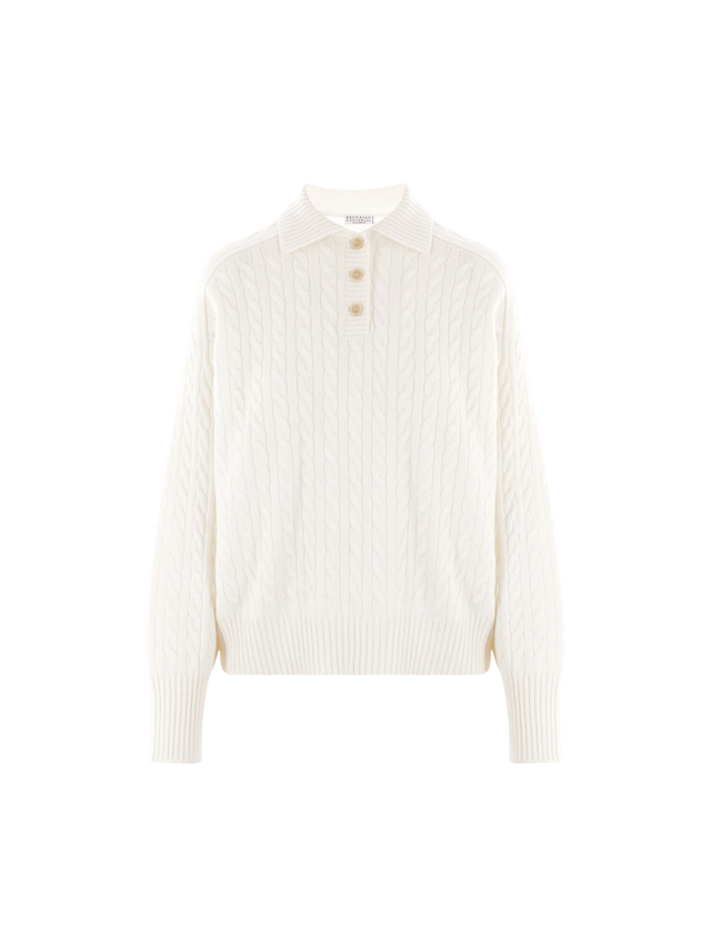 Cashmere Cable-knit Polo Sweater-BRUNELLO CUCINELLI-JOHN JULIA