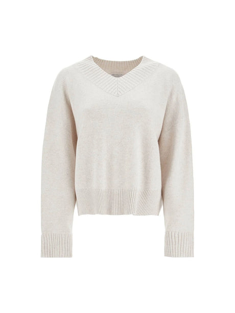 BRUNELLO CUCINELLI-Cashmere Pullover Shiny Cuff Details-JOHN JULIA