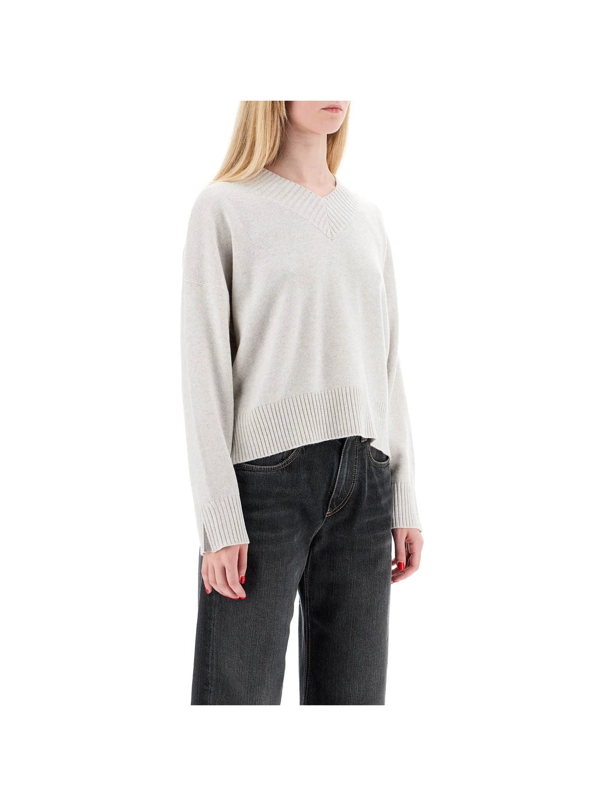 BRUNELLO CUCINELLI-Cashmere Pullover Shiny Cuff Details-JOHN JULIA