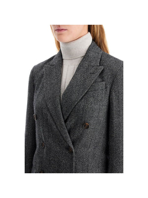 Chevron Techno Wool Jacket Double-Breasted Peak Lapels