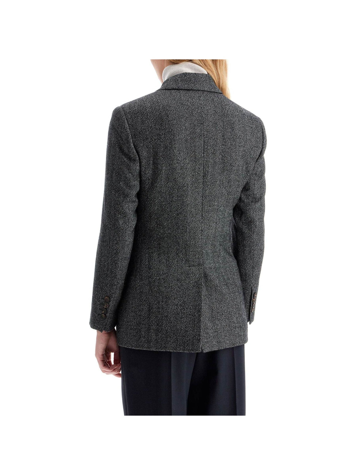 Chevron Techno Wool Jacket Double-Breasted Peak Lapels