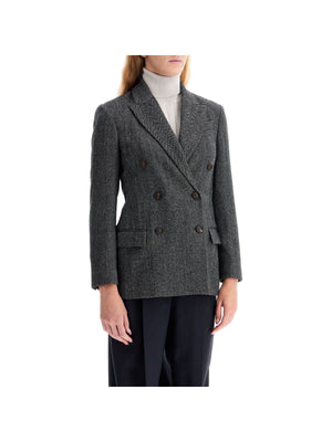 Chevron Techno Wool Jacket Double-Breasted Peak Lapels