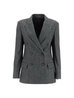 Chevron Techno Wool Jacket Double-Breasted Peak Lapels