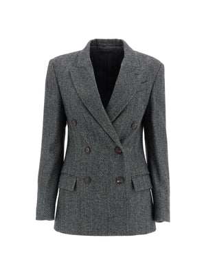 Chevron Techno Wool Jacket Double-Breasted Peak Lapels - Women > Clothing > Jackets and Blazers > Blazers and gilets