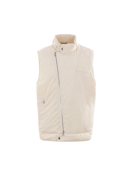 Corduroy Sleeveless Down Jacket-BRUNELLO CUCINELLI-JOHN JULIA