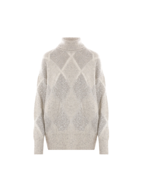 Dazzling Argyle Mohair Wool Turtleneck-BRUNELLO CUCINELLI-JOHN JULIA