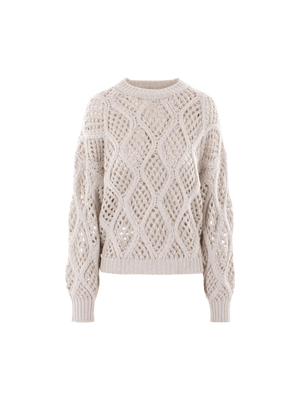 Dazzling Net & Cable Cashmere Sweater-BRUNELLO CUCINELLI-JOHN JULIA