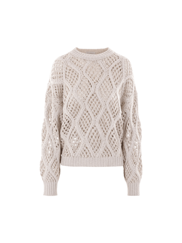 Dazzling Net & Cable Cashmere Sweater-BRUNELLO CUCINELLI-JOHN JULIA