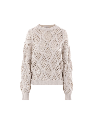 Dazzling Net & Cable Cashmere Sweater-BRUNELLO CUCINELLI-JOHN JULIA