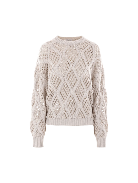 Dazzling Net & Cable Cashmere Sweater-BRUNELLO CUCINELLI-JOHN JULIA