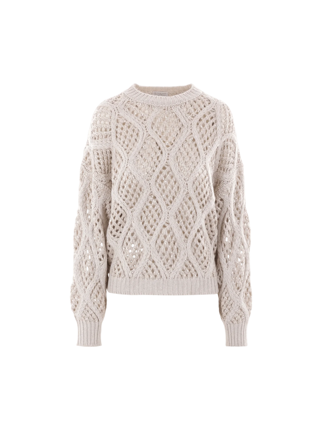 Dazzling Net & Cable Cashmere Sweater-BRUNELLO CUCINELLI-JOHN JULIA