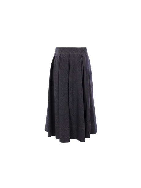 Denim-effect Twill Pleated Skirt-BRUNELLO CUCINELLI-JOHN JULIA