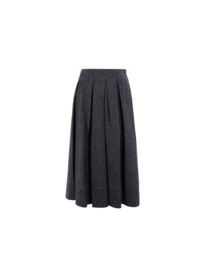 Denim-effect Twill Pleated Skirt-BRUNELLO CUCINELLI-JOHN JULIA