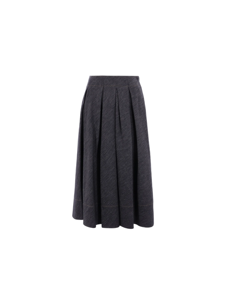 Denim-effect Twill Pleated Skirt-BRUNELLO CUCINELLI-JOHN JULIA