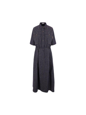 BRUNELLO CUCINELLI-Denim Midi Dress-JOHN JULIA