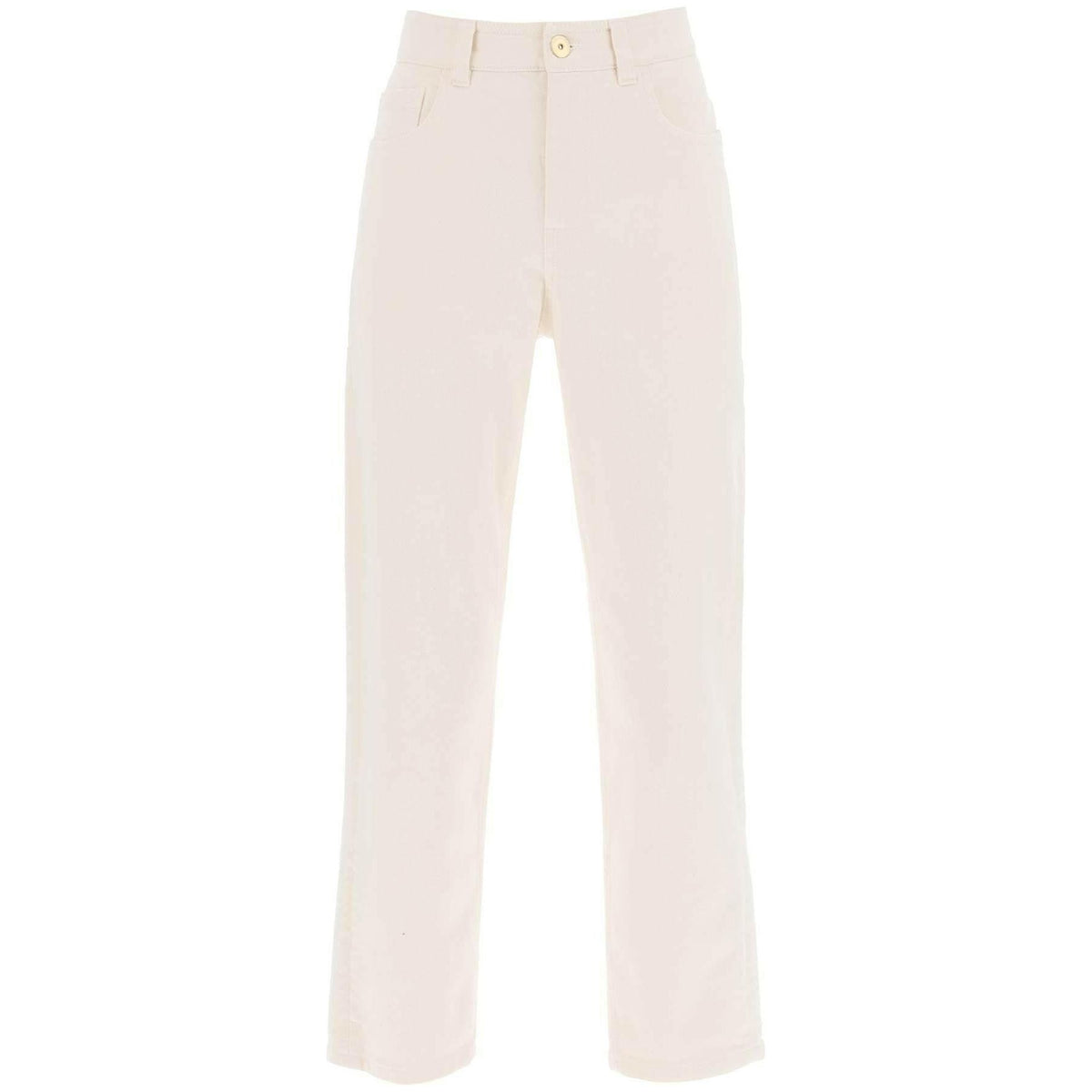 Ecru Garment-Dyed Comfort Denim Baggy Trousers with Monili Detail BRUNELLO CUCINELLI JOHN JULIA.