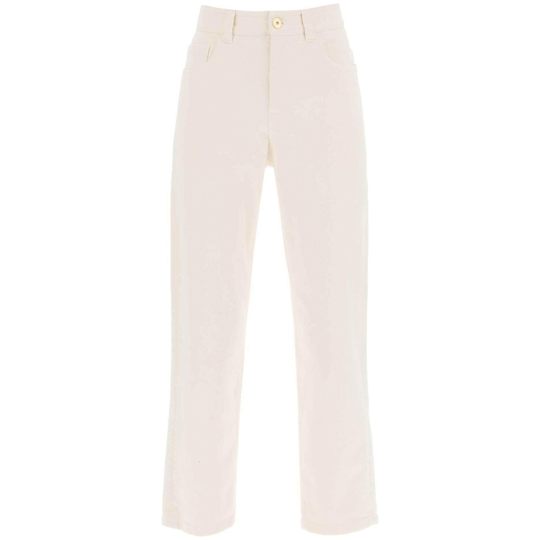 Ecru Garment-Dyed Comfort Denim Baggy Trousers with Monili Detail BRUNELLO CUCINELLI JOHN JULIA.
